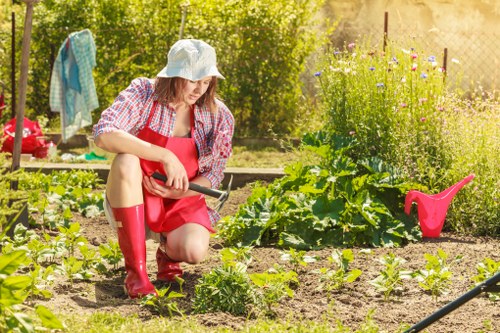 Gardener maintaining a residential garden in Isleworth